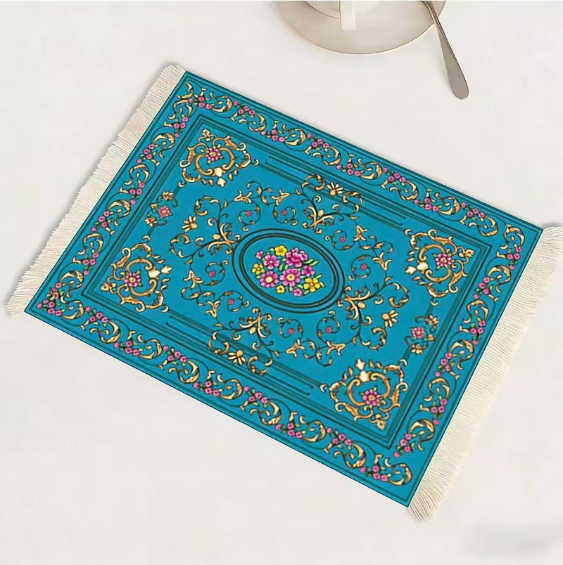 Field Coffee Mat &mouse mat  Coffee Cup Mat Coffee Mug MatTable Mat Mouse Pad Rubber Rectangle 23x18x0.5 cm Blue - Image 1